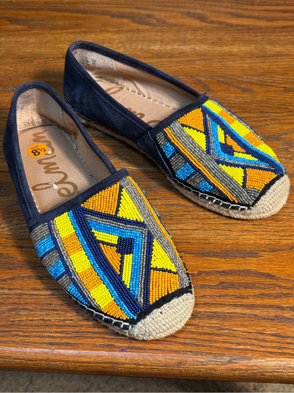 Sam Edelman Maris Beaded Espadrilles with Blue Suede Backs. Woman’s Size 8.5